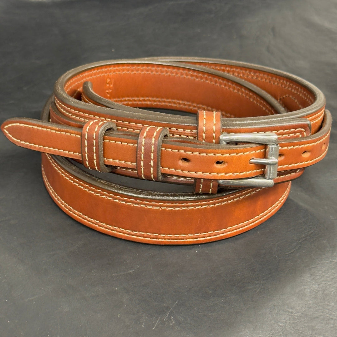 *In Stock* 1.5" Ranger Belt Double Stitch Saddle Oil Finish Size 42 - Busted B Leather