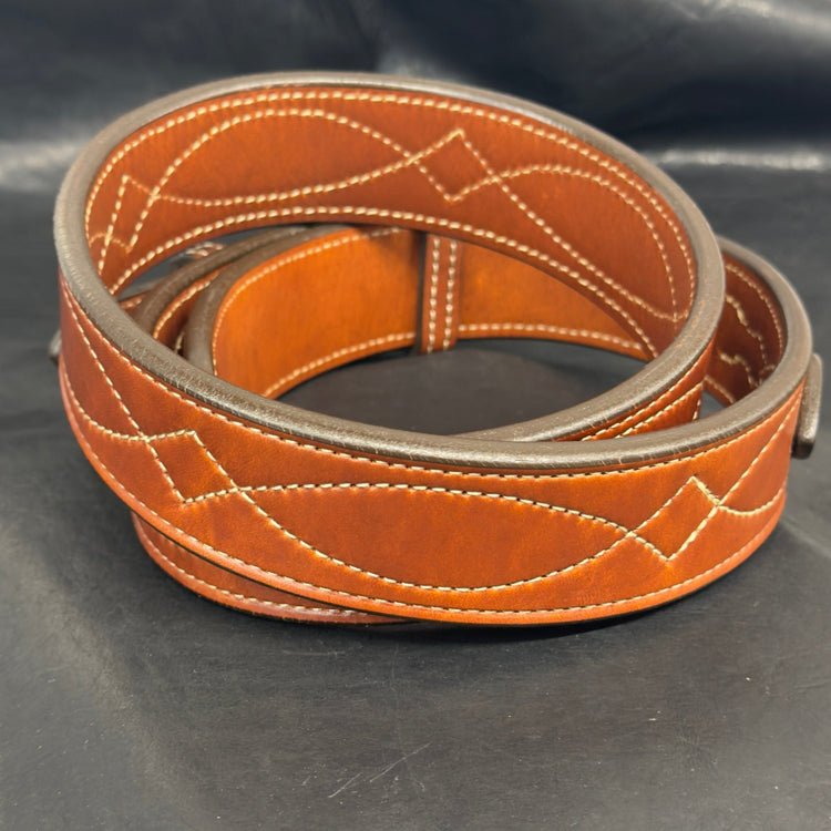 *In Stock* 1.75" Tapered to 1.5" Ranger Belt Fancy Stitch Saddle Oil Finish Size 42 - Busted B Leather