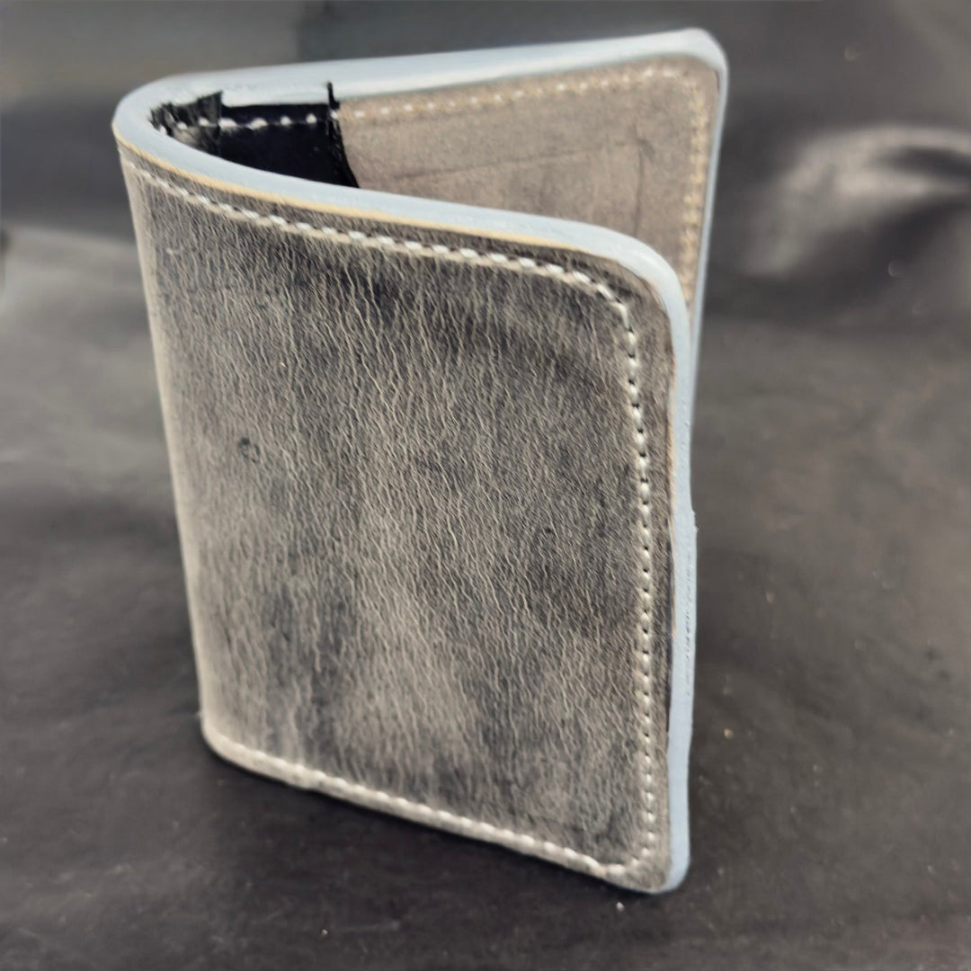 *In Stock* 3X4 Front Pocket Wallet Genuine Water Buffalo Weathered Gray w/Silver Stitch - Busted B Leather