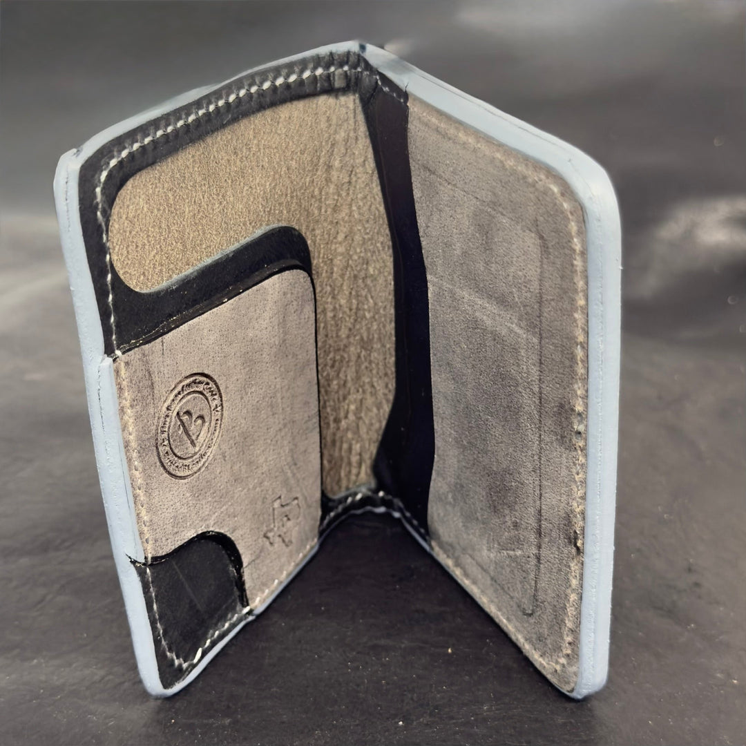 *In Stock* 3X4 Front Pocket Wallet Genuine Water Buffalo Weathered Gray w/Silver Stitch - Busted B Leather