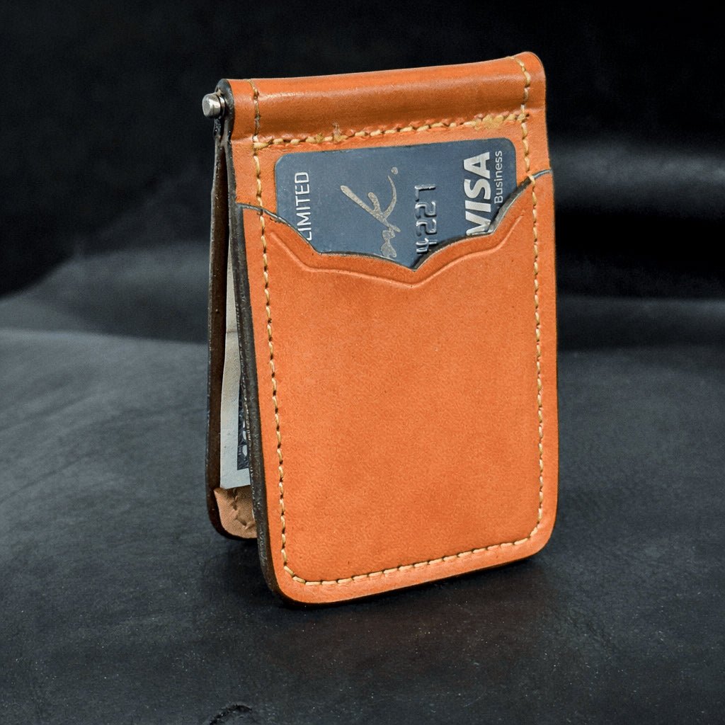 *In Stock* Front Pocket Money Clip Wallet Chestnut w/Natural Stitch - Busted B Leather