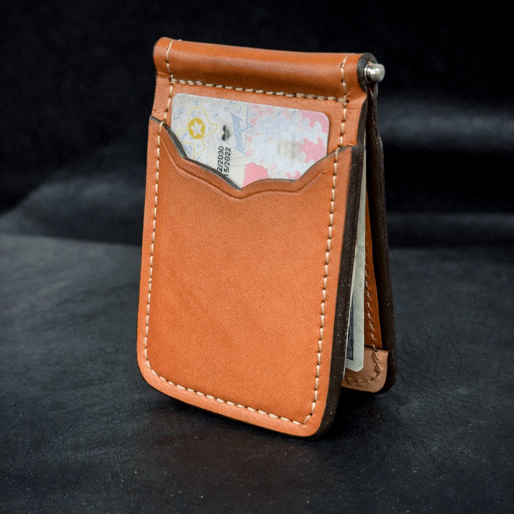 *In Stock* Front Pocket Money Clip Wallet Chestnut w/Natural Stitch - Busted B Leather