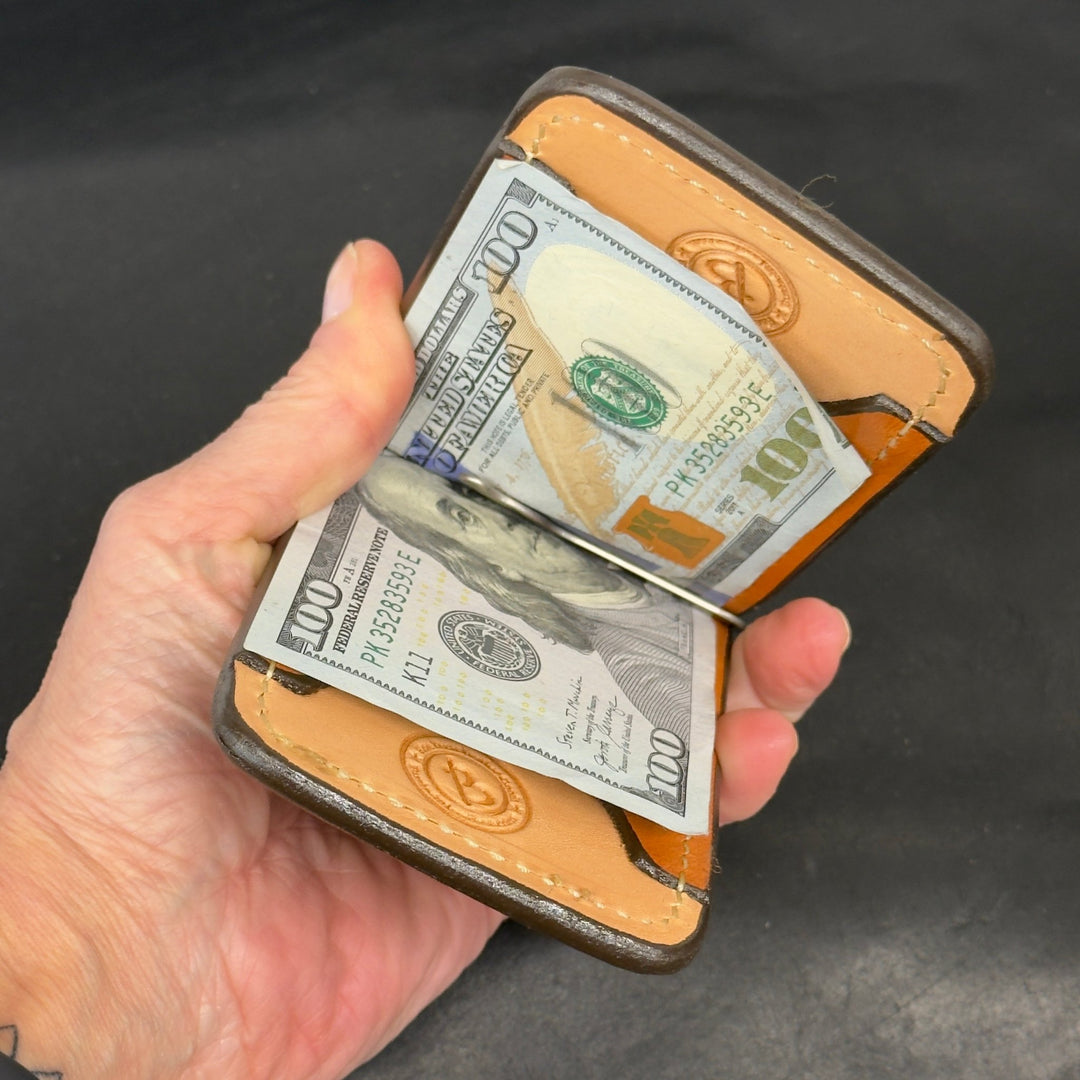 *In Stock* Front Pocket Money Clip Wallet Chestnut w/Natural Stitch - Busted B Leather