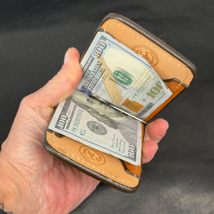 *In Stock* Front Pocket Money Clip Wallet Chestnut w/Natural Stitch - Busted B Leather