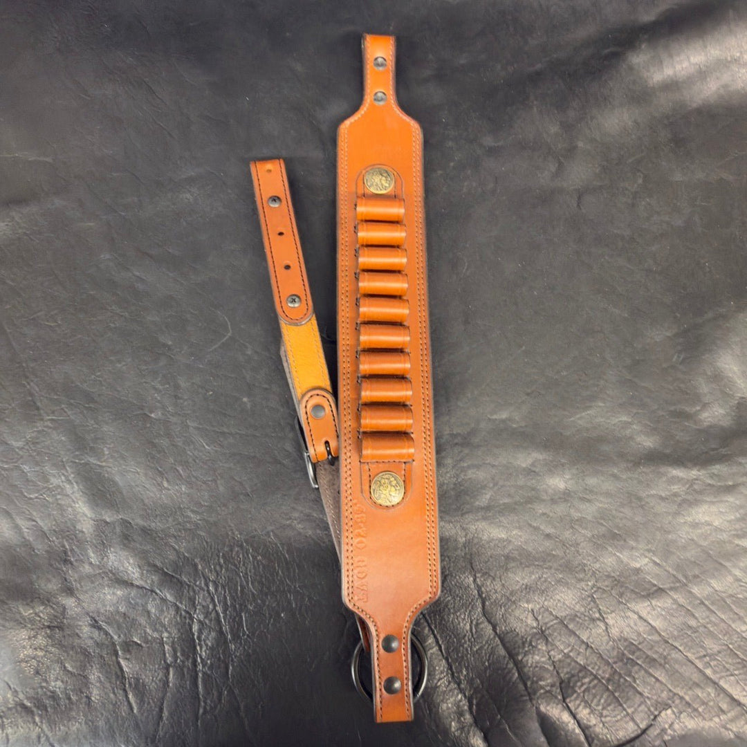 *In Stock* Guide Gun Rifle Sling .45 - 70 Govt Ammo Loops Golden Brown w/Brown Stitch - Busted B Leather