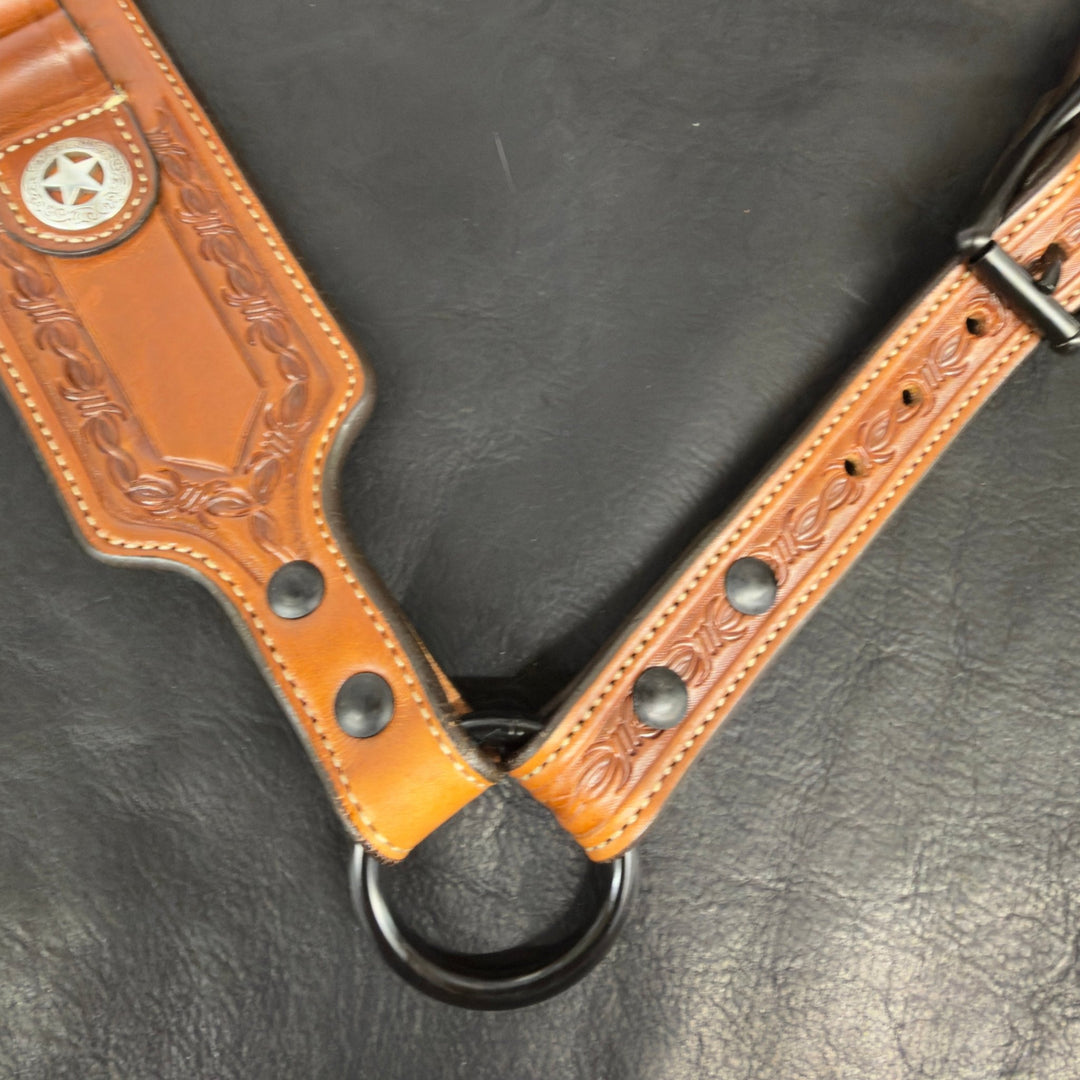 *In Stock* Guide Gun Rifle Sling &amp; RH Butt Cover Bundle Saddle Oil Finish Barbed Wire Border - Busted B Leather