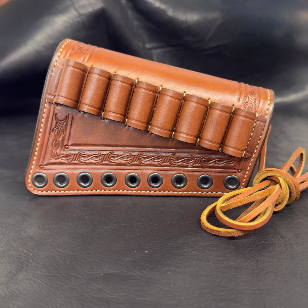*In Stock* Guide Gun Rifle Sling &amp; RH Butt Cover Bundle Saddle Oil Finish Barbed Wire Border - Busted B Leather