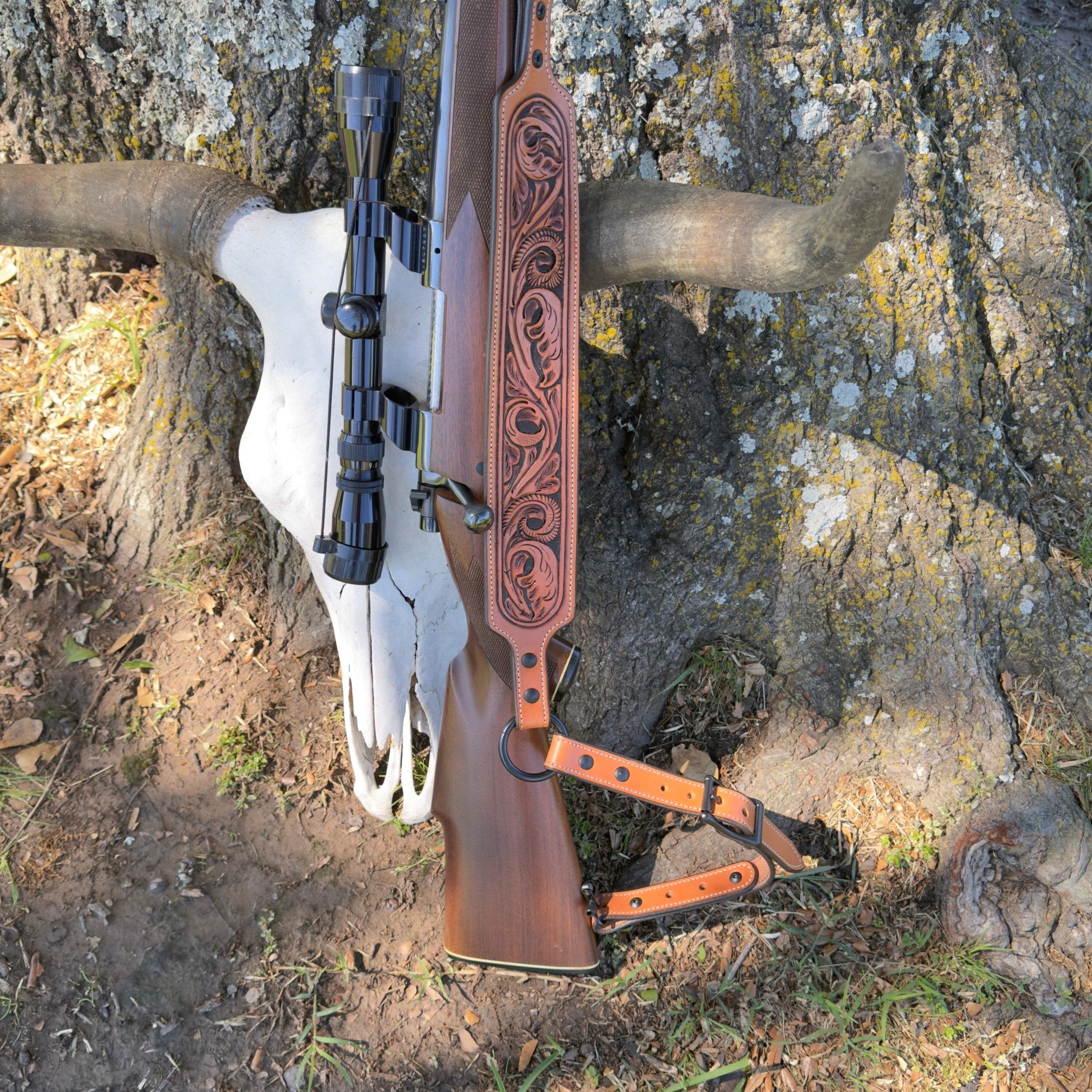 *In Stock* Hand Carved Floral Leather Rifle Sling - Busted B Leather