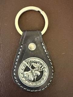 *In Stock* Leather Key Fob Black w/Antique Silver Moose Concho