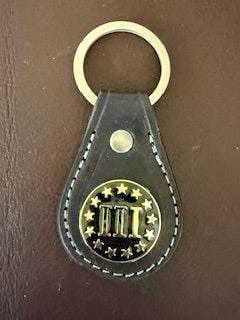 *In Stock* Leather Key Fob Black w/Silver &amp; Black Three Percenter Concho
