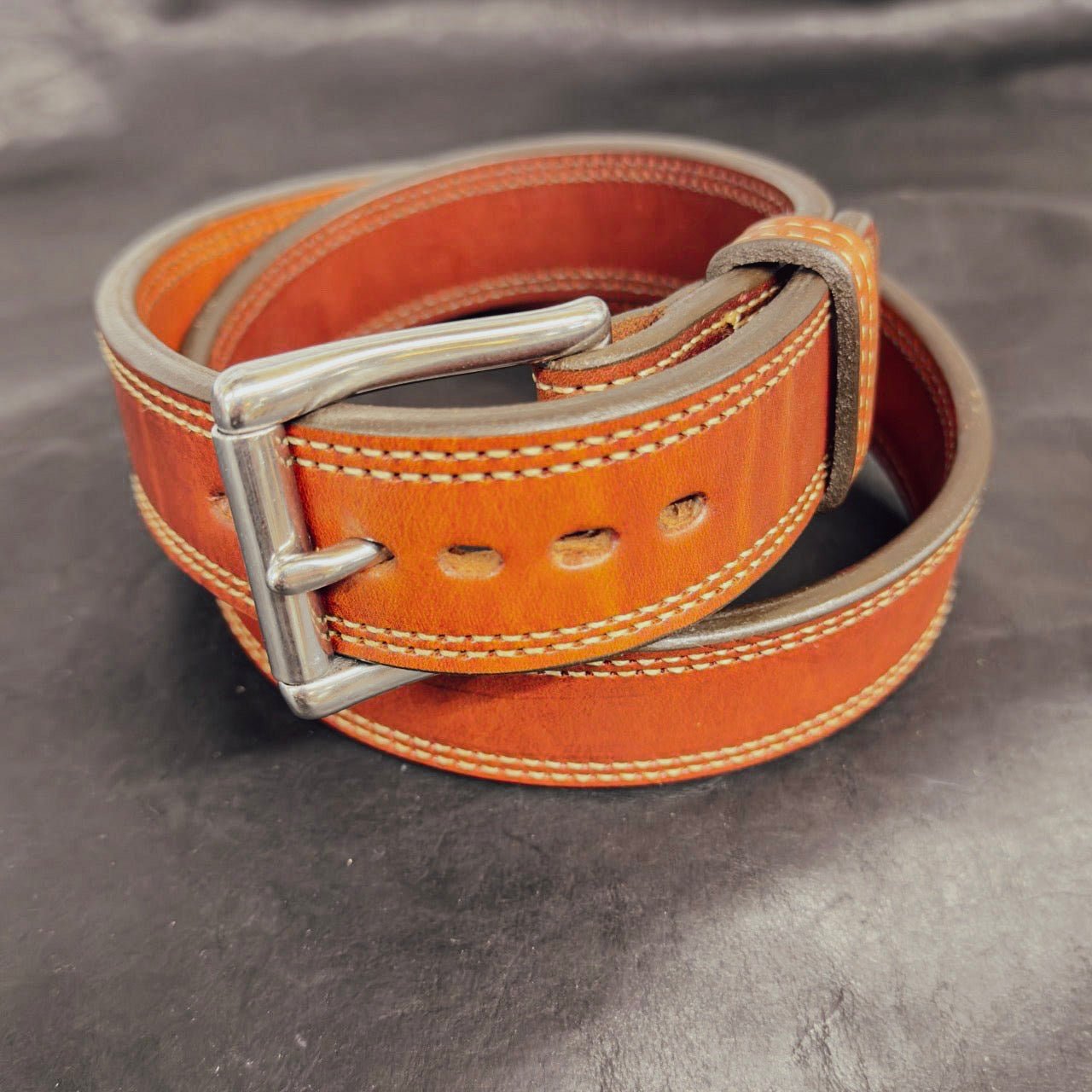 *In Stock* Perfectly Imperfect 1.5" Double Stitch Carry Belt - Busted B Leather