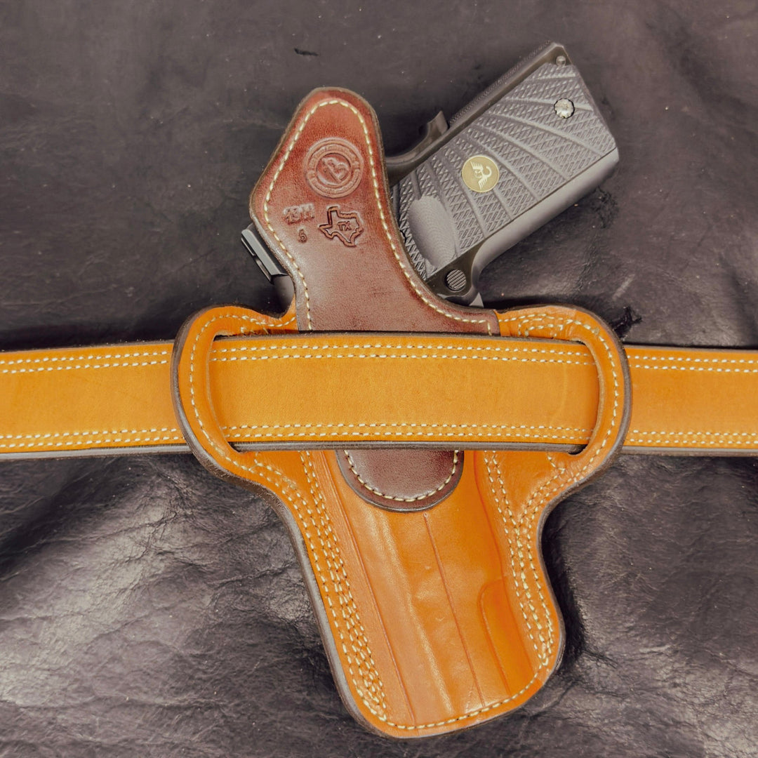 *In Stock* RH Ironside Holster 1911 5" (No Optic) Chestnut w/Havana Reinforcement Trim - Busted B Leather