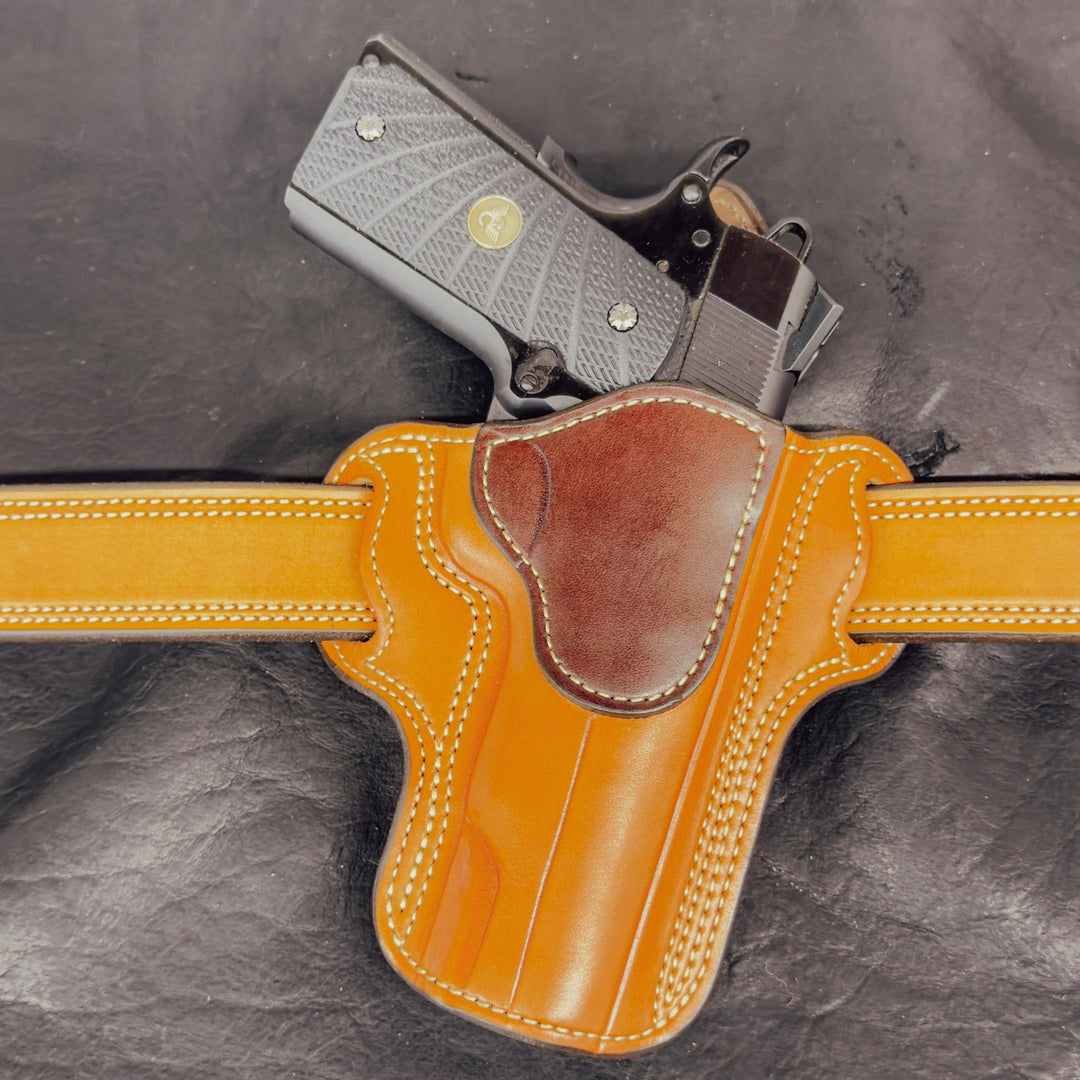 *In Stock* RH Ironside Holster 1911 5" (No Optic) Chestnut w/Havana Reinforcement Trim - Busted B Leather