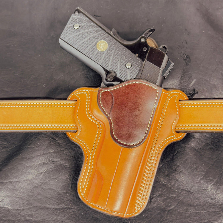 *In Stock* RH Ironside Holster 1911 5" (No Optic) Chestnut w/Havana Reinforcement Trim - Busted B Leather