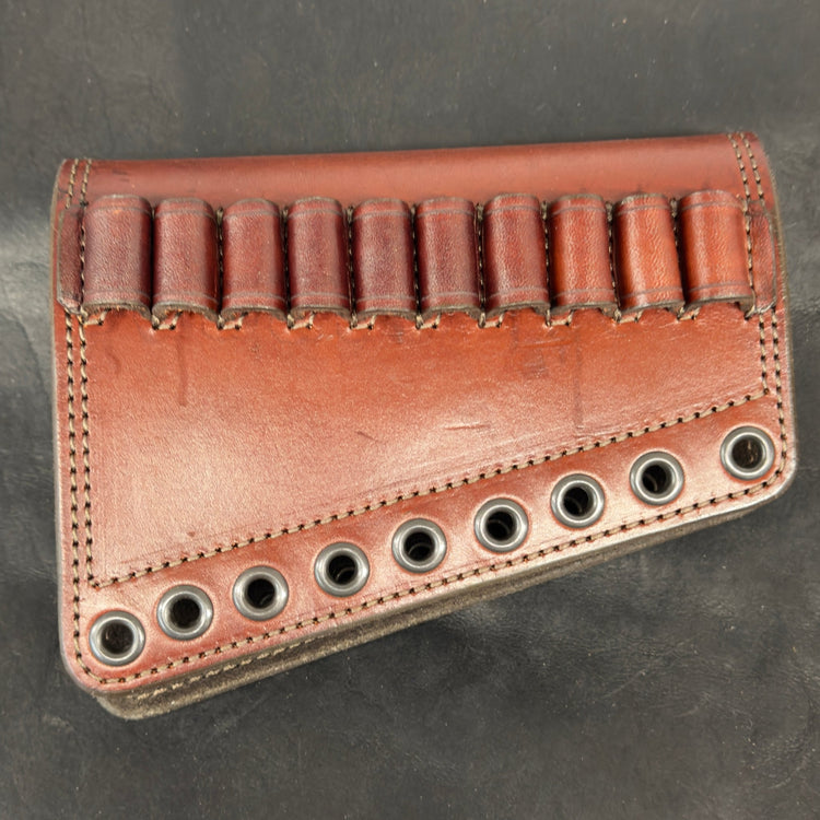 *In Stock* RH Leather Butt Cover in .44 Mag or .45 - 70 Govt Dark Brown w/Natural Stitch - Busted B Leather