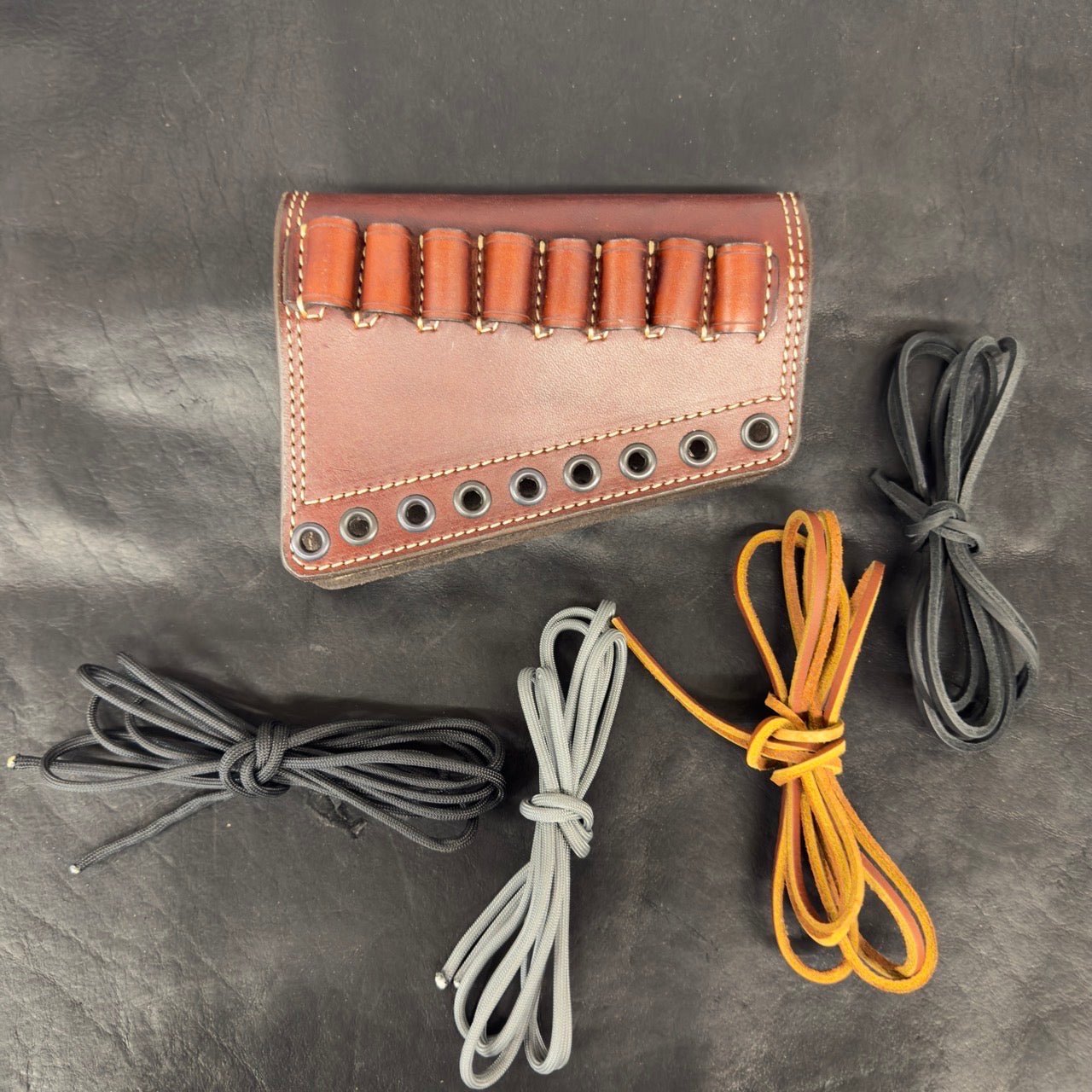 *In Stock* RH Leather Butt Cover in .44 Mag or .45 - 70 Govt Dark Brown w/Natural Stitch - Busted B Leather