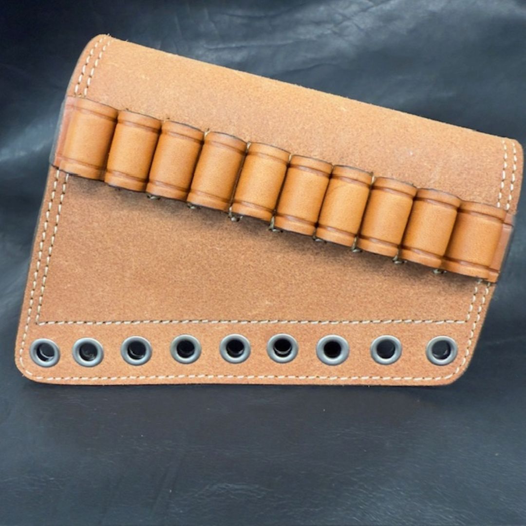 *In Stock* RH Leather Butt-Cover w/Ammo Loops – Saddle Oil Rough Out for .44 Mag Lever Guns