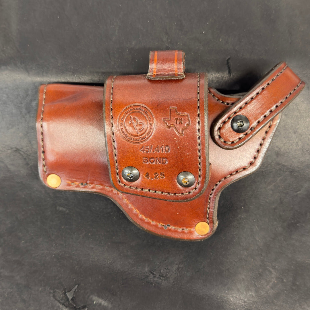 *In Stock* RH Sidewinder Holster for Bond Arms 2.5" Dark Brown w/Brown "Come &amp; Take It" Concho - Busted B Leather