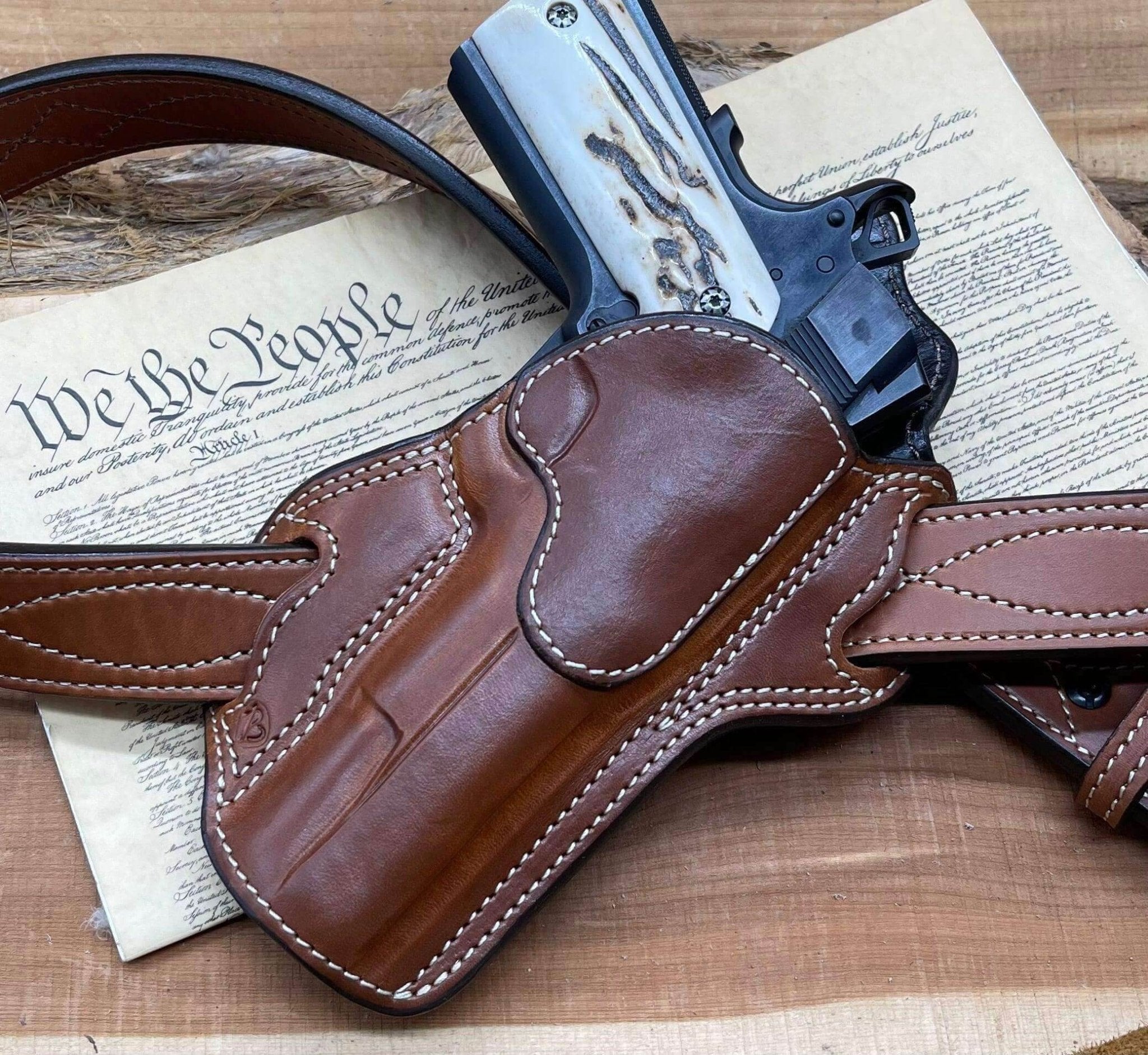 *In Stock* RH Texas Bodyguard Holster 1911 5" Saddle Oil Finish w/Natural Stitching