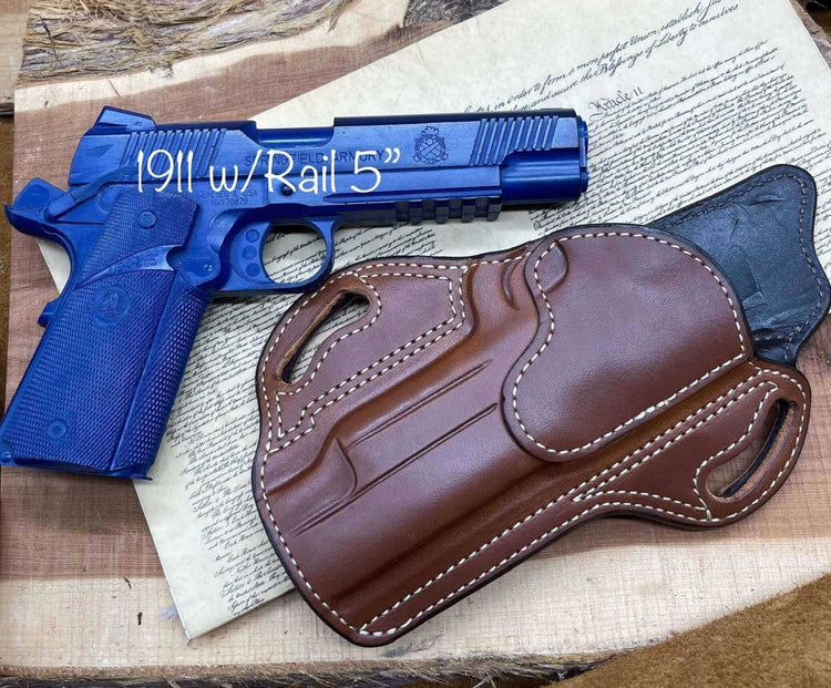*In Stock* RH Texas Bodyguard Holster 1911 Operator 5" Rail Saddle Oil Finish w/Natural Stitch