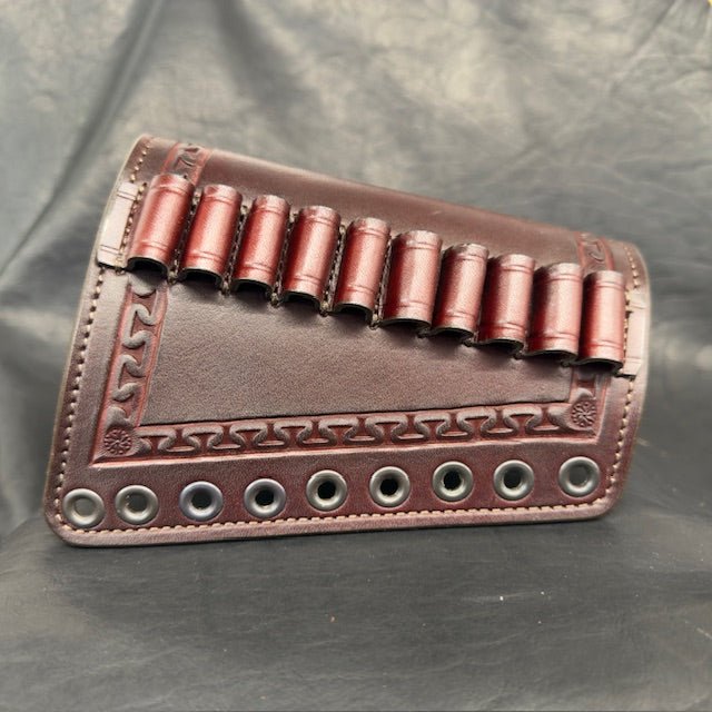 In Stock RH Tooled Leather Butt-Cover w/.30-30 Loops – Mahogany for Lever Action Rifles