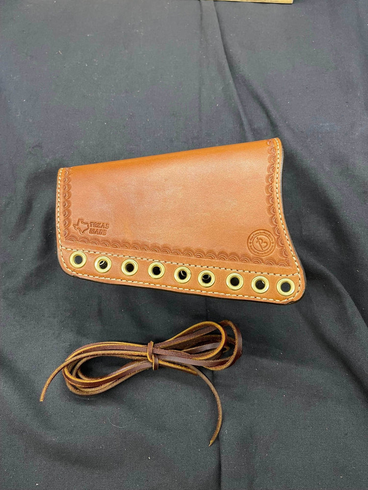*Ammo Depot* RH Leather Butt-Cover w/Ammo Loops Henry Side Gate, Henry Big Boy Brass Rifles .44 Mag Saddle Oil Finish w/Natural Stitch & Hand Tooled Crescent Border