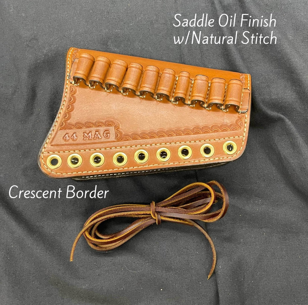 *Ammo Depot* RH Leather Butt-Cover w/Ammo Loops Henry Side Gate, Henry Big Boy Brass Rifles .44 Mag Saddle Oil Finish w/Natural Stitch &amp; Hand Tooled Crescent Border