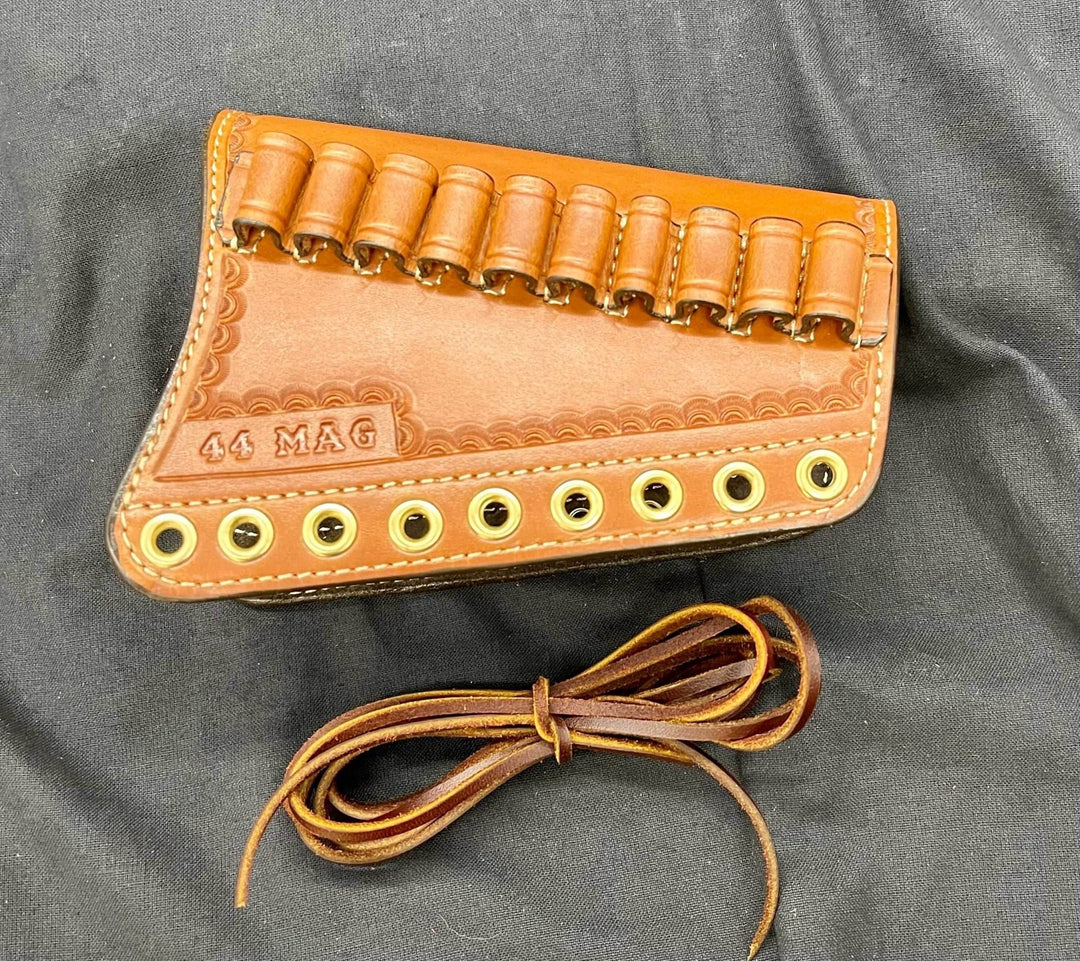 *Ammo Depot* RH Leather Butt-Cover w/Ammo Loops Henry Side Gate, Henry Big Boy Brass Rifles .44 Mag Saddle Oil Finish w/Natural Stitch &amp; Hand Tooled Crescent Border