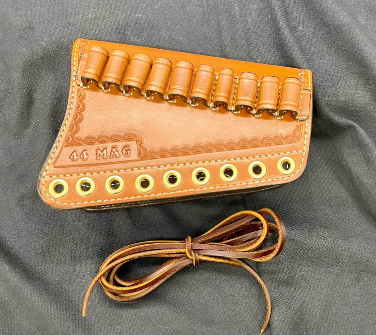 *Ammo Depot* RH Leather Butt-Cover w/Ammo Loops Henry Side Gate, Henry Big Boy Brass Rifles .44 Mag Saddle Oil Finish w/Natural Stitch & Hand Tooled Crescent Border