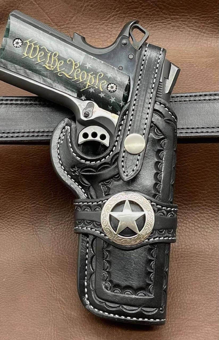 *Made to Order* LH/RH Rancher Cowboy Holster & Concho w/Belt Loop for 1911s