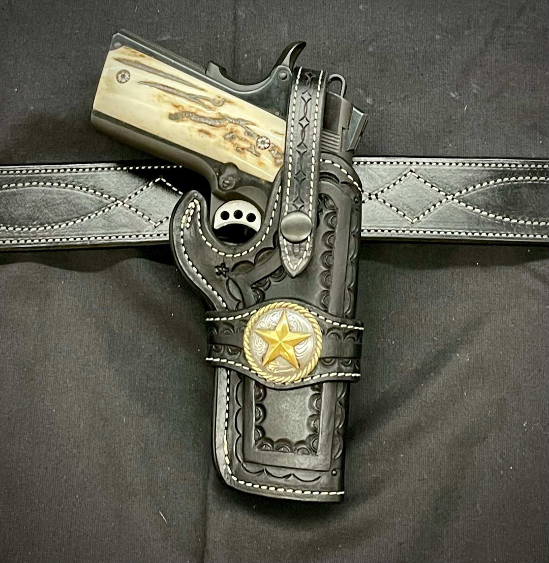 *Made to Order* LH/RH Rancher Cowboy Holster &amp; Concho w/Belt Loop for 1911s
