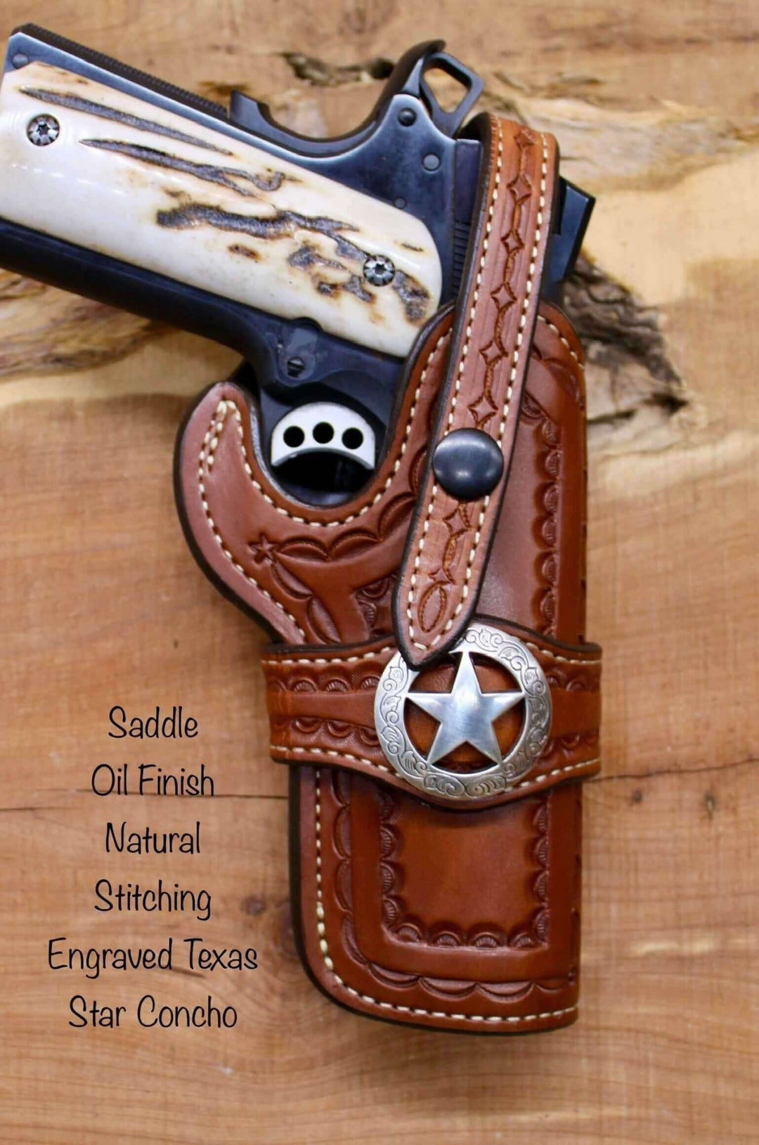 *Made to Order* LH/RH Rancher Cowboy Holster &amp; Concho w/Belt Loop for 1911s