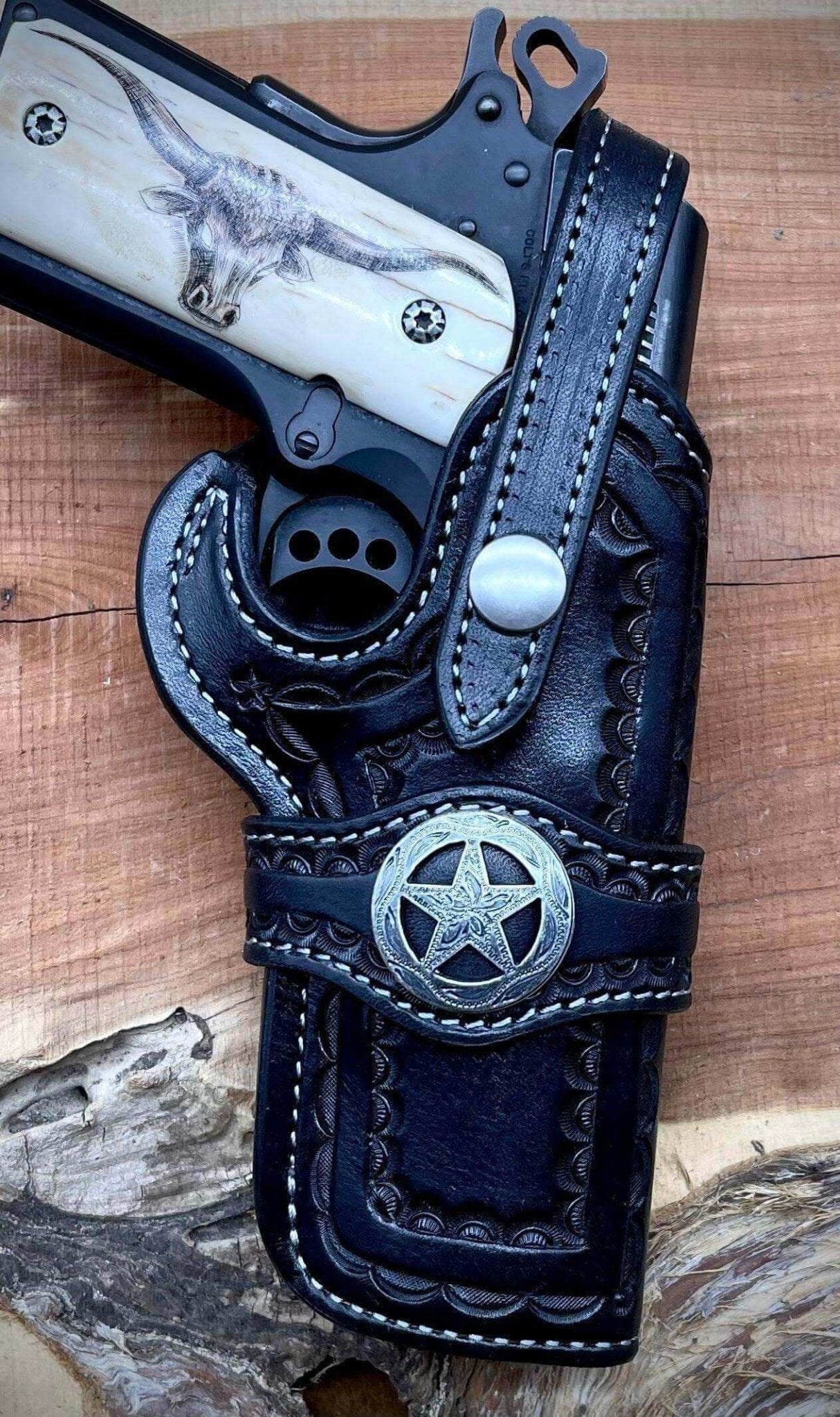 *Made to Order* LH/RH Rancher Cowboy Holster & Concho w/Belt Loop for 1911s