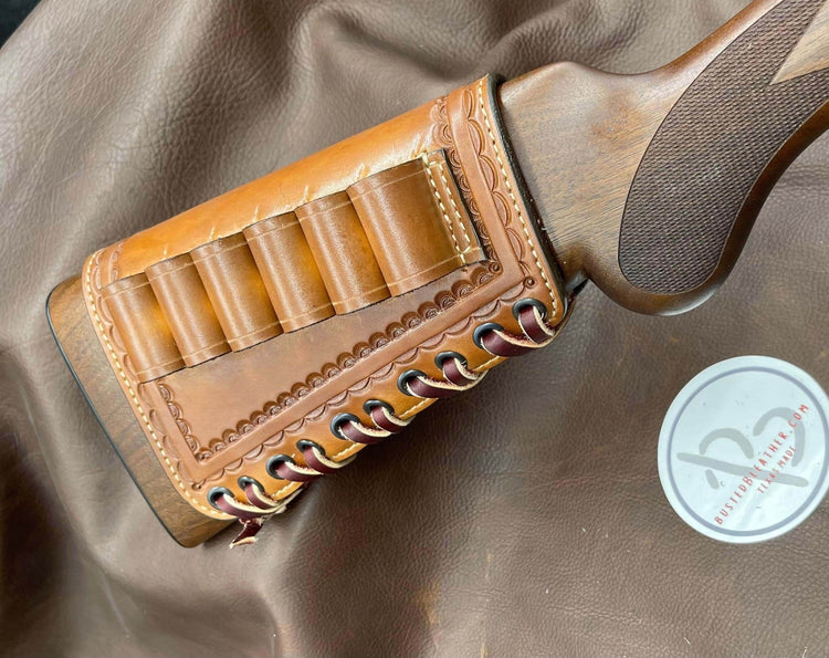 *Made to Order* Tooled Leather Butt-Cover w/12 Gauge Loops for Coach Gun Double Barrel