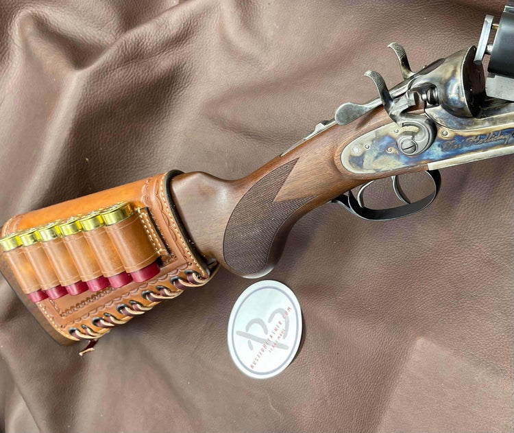 *Made to Order* Tooled Leather Butt-Cover w/12 Gauge Loops for Coach Gun Double Barrel