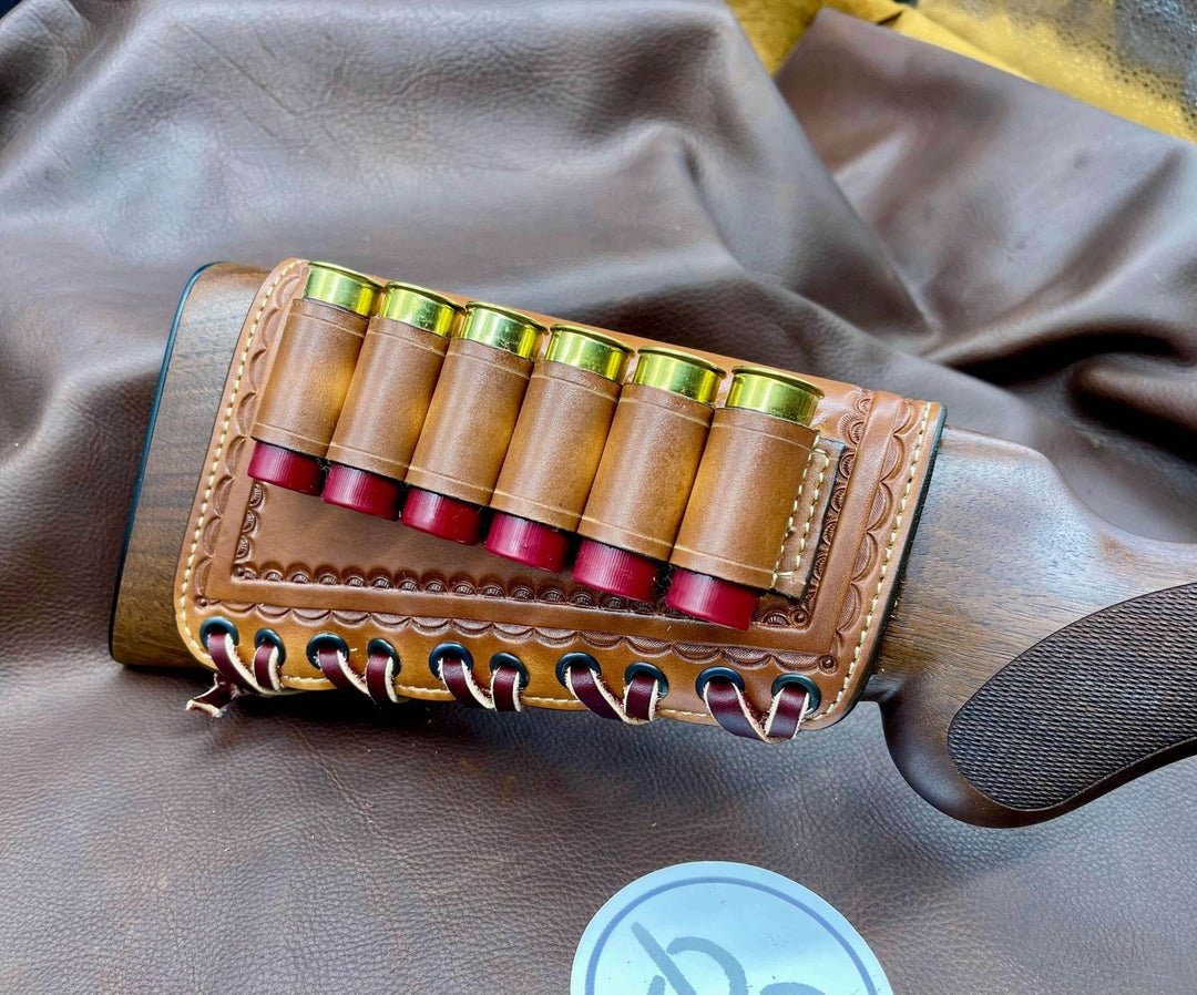 *Made to Order* Tooled Leather Butt-Cover w/12 Gauge Loops for Coach Gun Double Barrel