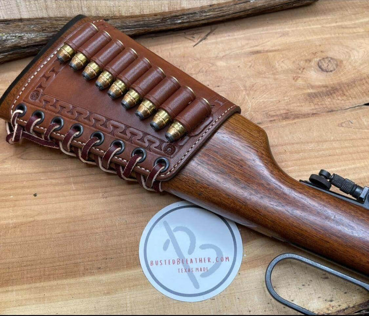 *Made to Order* Tooled Leather Butt-Cover w/Ammo Loops Lever-Action Rifles Winchester, Marlin, Henry, Rossi