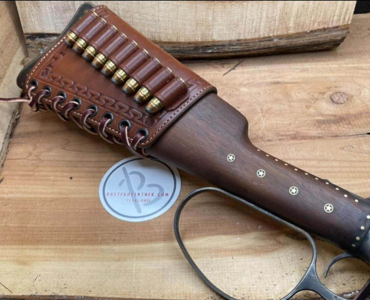 *Made to Order* Tooled Leather Butt-Cover w/Ammo Loops Lever-Action Rifles Winchester, Marlin, Henry, Rossi